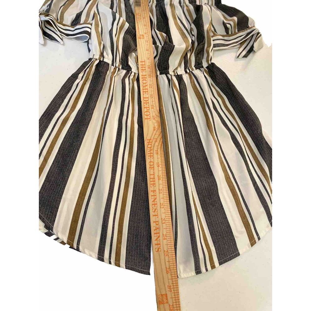 Blush Off The Shoulder Mini Dress Womens Size S Striped Black White Tan Neutral - Picture 4 of 6